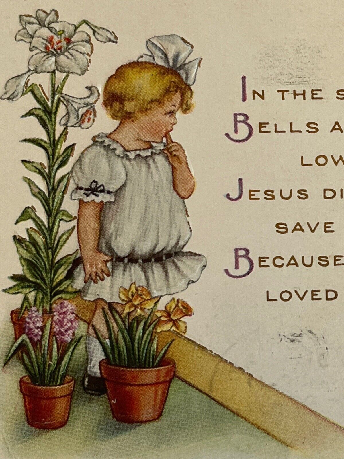 Antique 1916 Ephemera Easter Greetings Postcard Children In Church Whitney Made