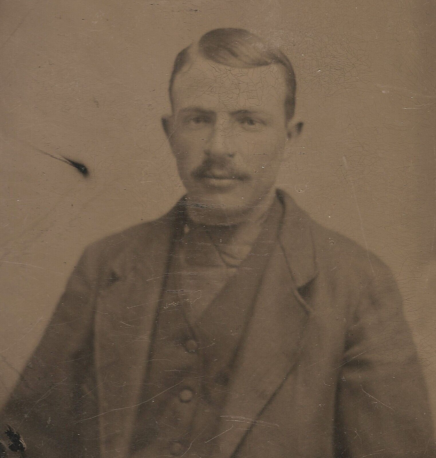 Vintage Antique Tintype Photo Handsome Blonde Hair Young Man w/ Mustache In Vest