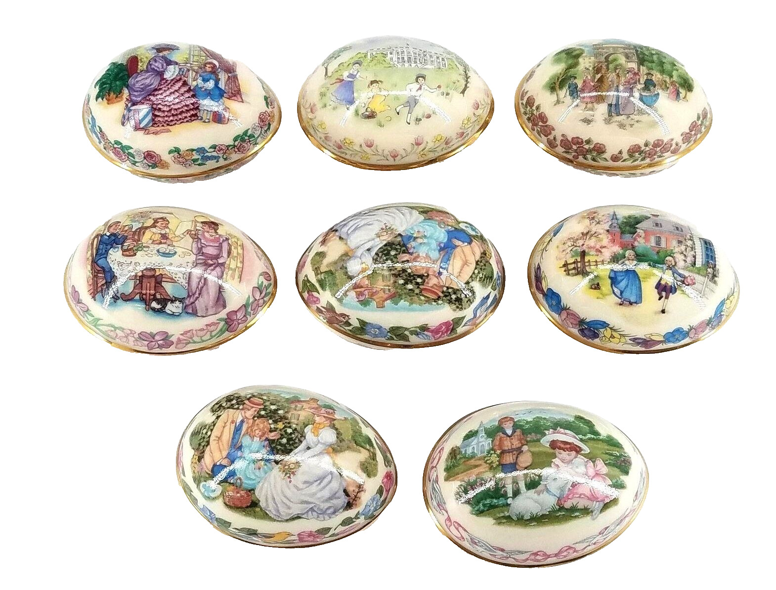 Vintage Lenox Easter Enchantment Set OF 8 Porcelain Easter Egg Trinket Boxes