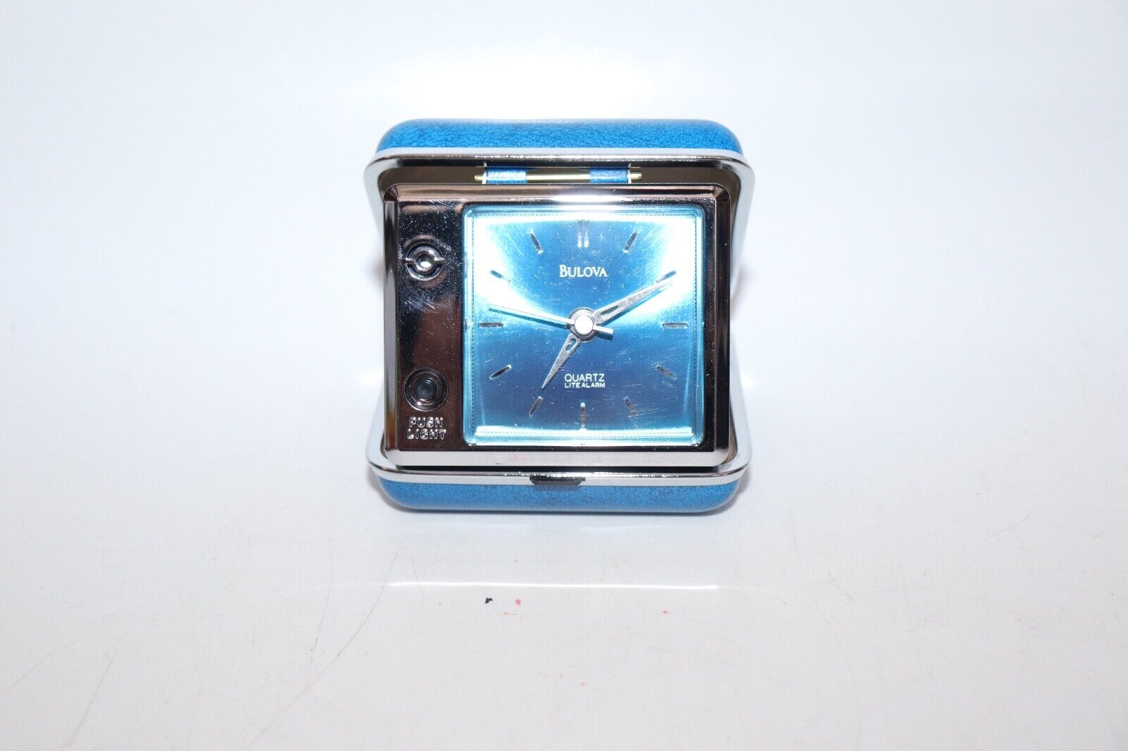 BULOVA BLUE VINTAGE travel alarm clock with Light CLEAN & RUNS