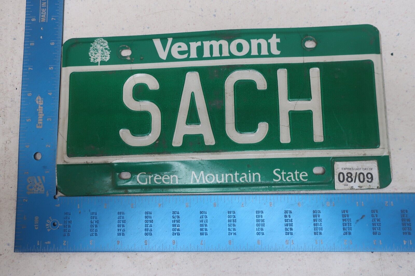 Vermont VT License Plate Tag Vanity 2009 09 Last Name Surname SACH #1