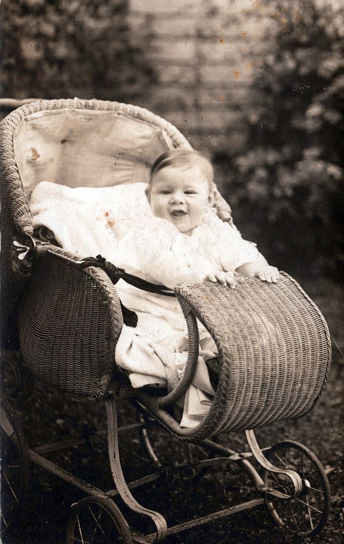Baby In Wicker Carriage Real Photo Postcard rppc