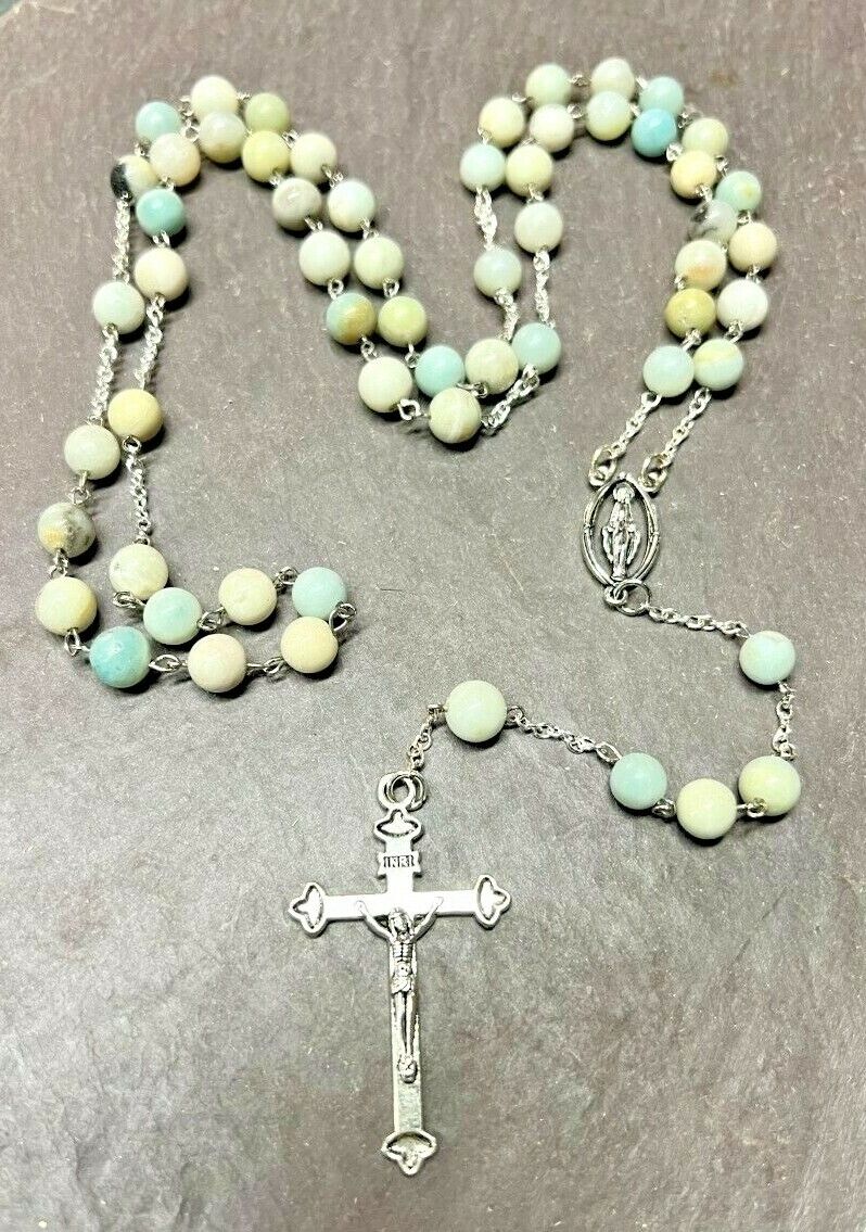 Christian Catholic Semi-Precious Stone, Amazonite Rosary; Handmade, Religious