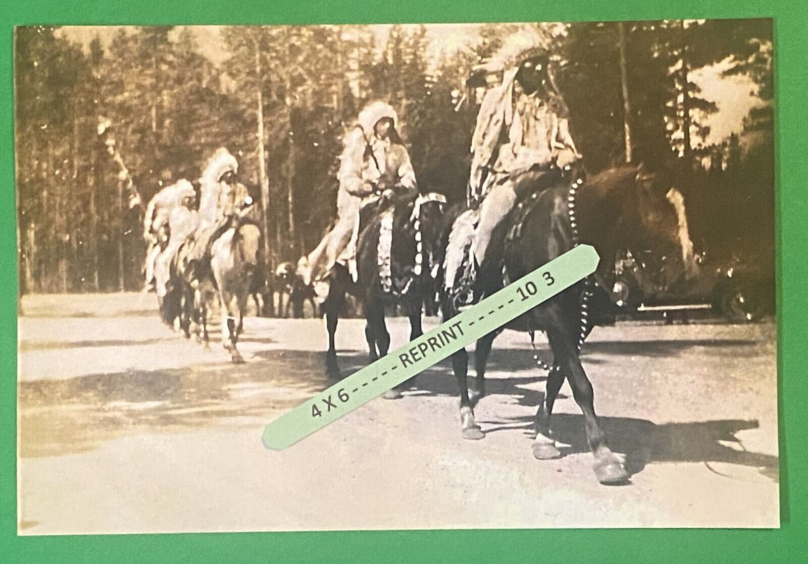 Found 4X6 PHOTO of Old Native American Indians in Full Dress on Horse Back