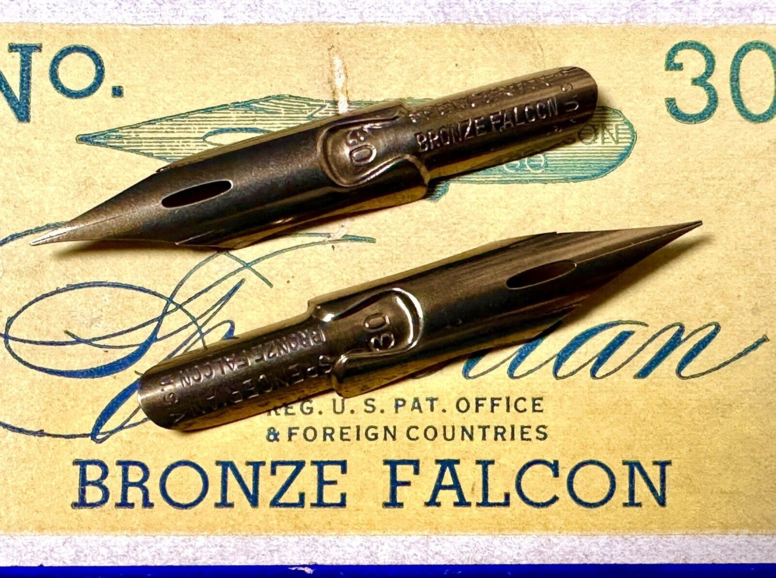 Two Vintage Spencerian Bronze Falcon No. 30 Dip Pen Nibs