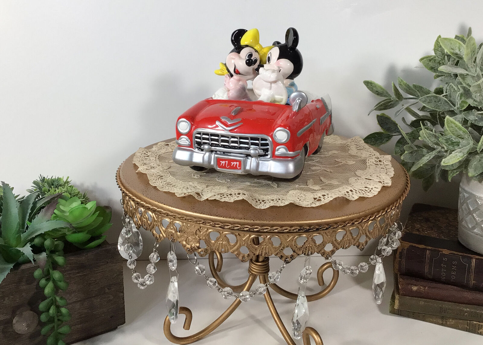 Vintage Schmid Disney Mickey & Minnie Mouse Magic Kingdom In Car Music Box~NICE