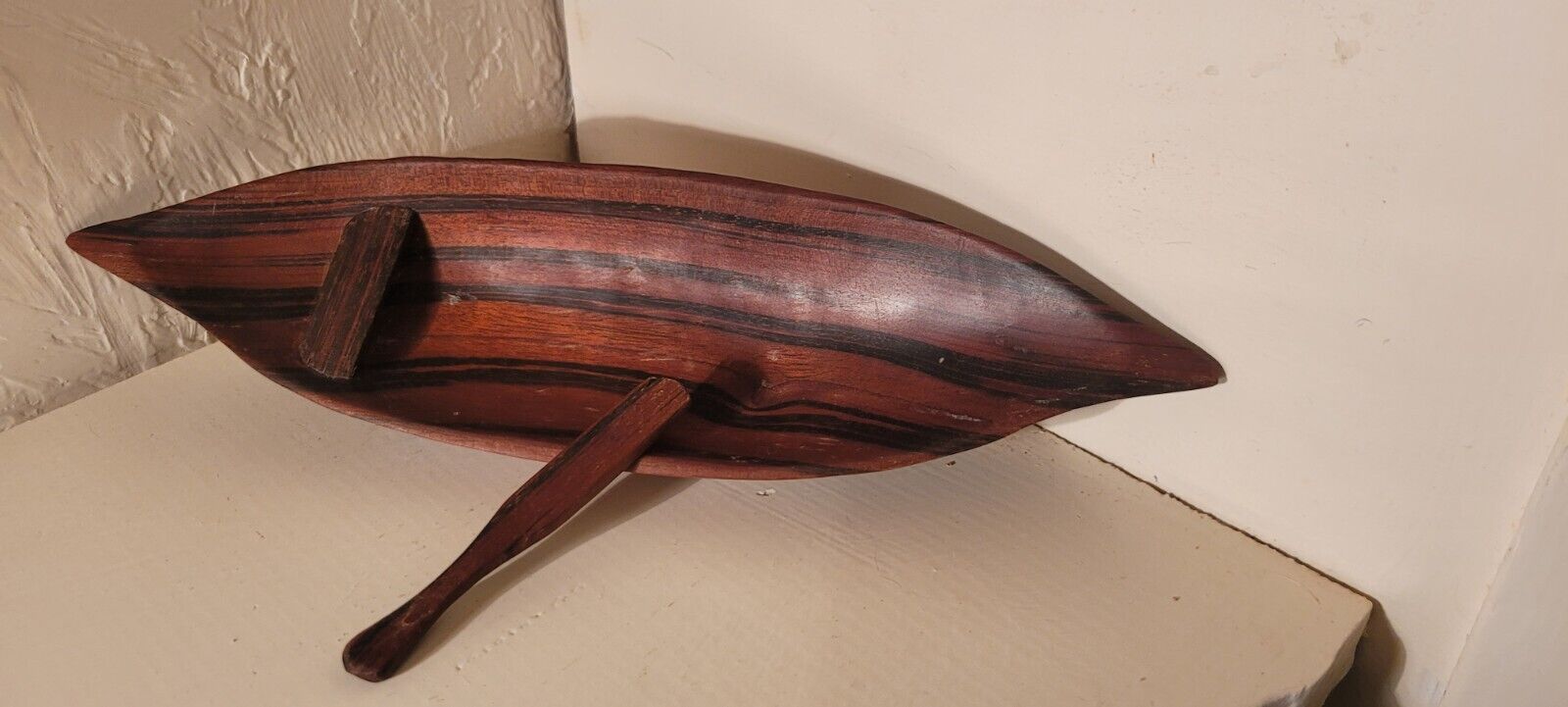 Vintage Ebony Wood Miniature Canoe And Oar 10.5\