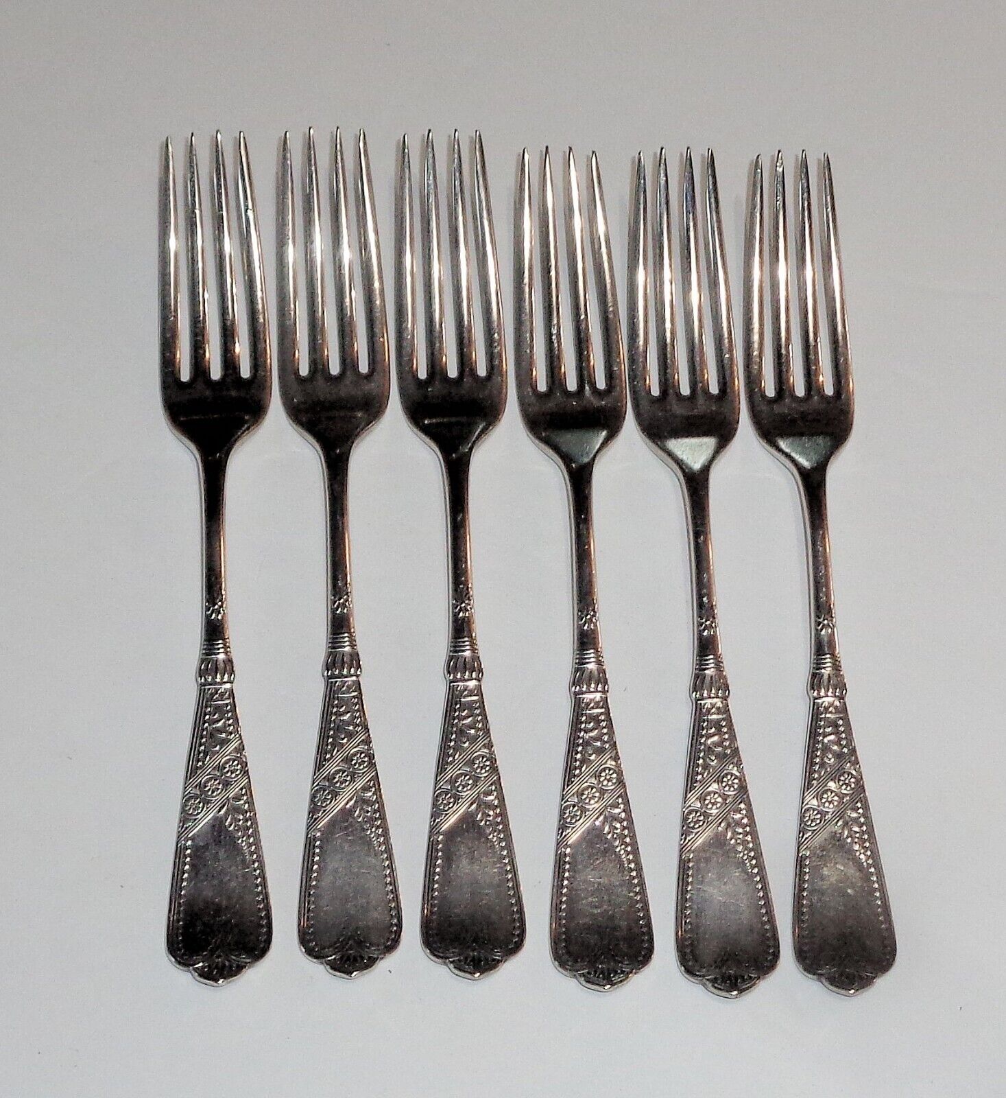 Antique 1879 Rogers Bros NEWPORT 6 Dinner Forks Silver Plate