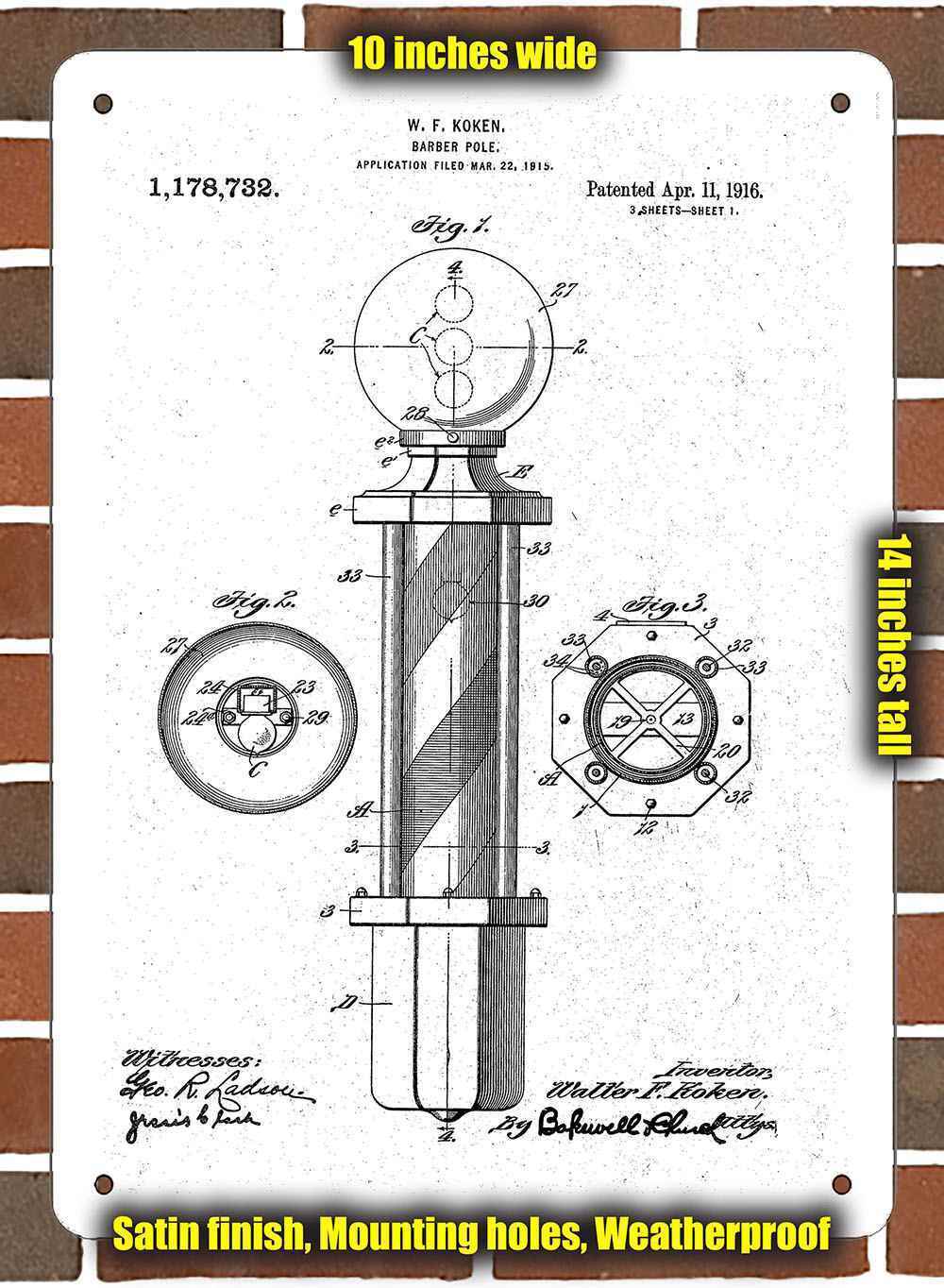Metal Sign - 1916 Barber Pole Patent- 10x14 inches