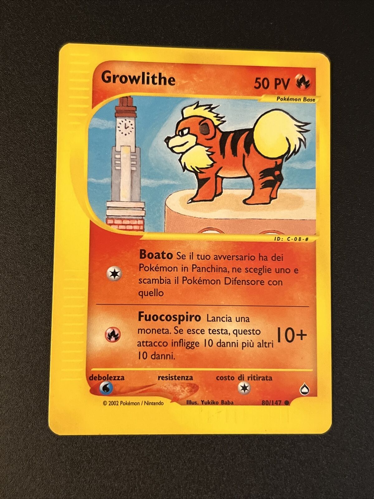Pokemon Card Old Common Aquapolis Set ITA 80/147 Growlithe Near Mint-