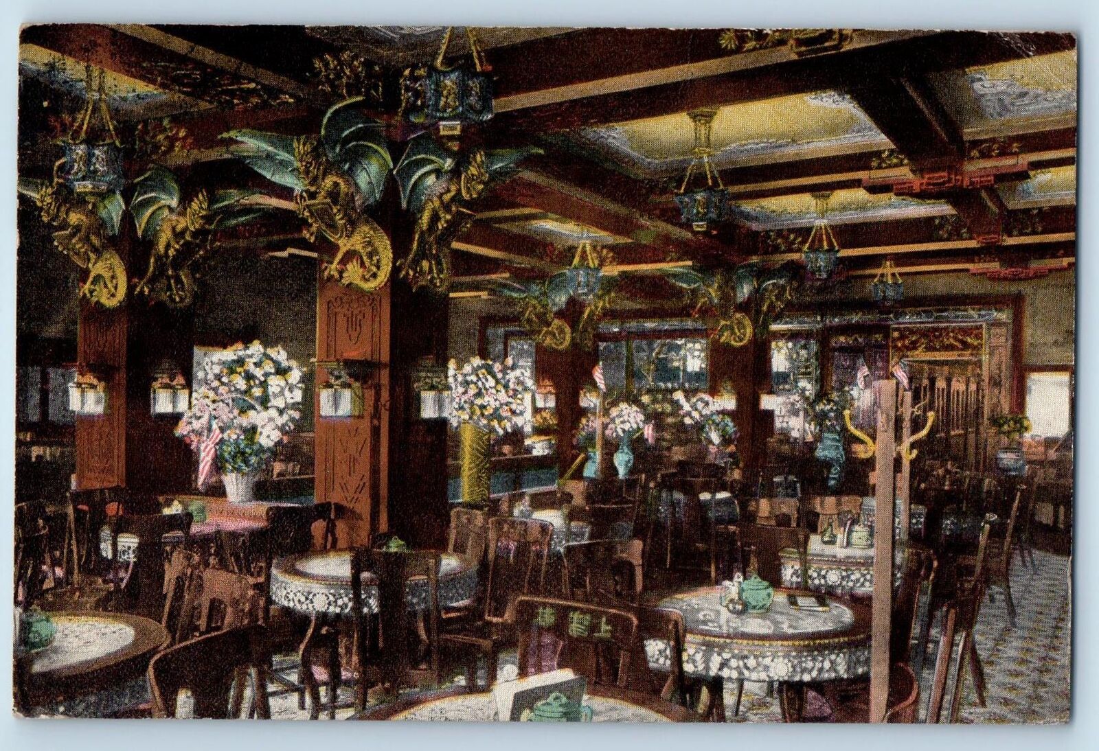 1914 Shanghai Mandarin Restaurant Interior Dining Milwaukee Wisconsin Postcard