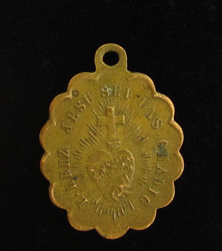 Vintage Sacred Heart of Jesus Medal Religious Holy Catholic German Language