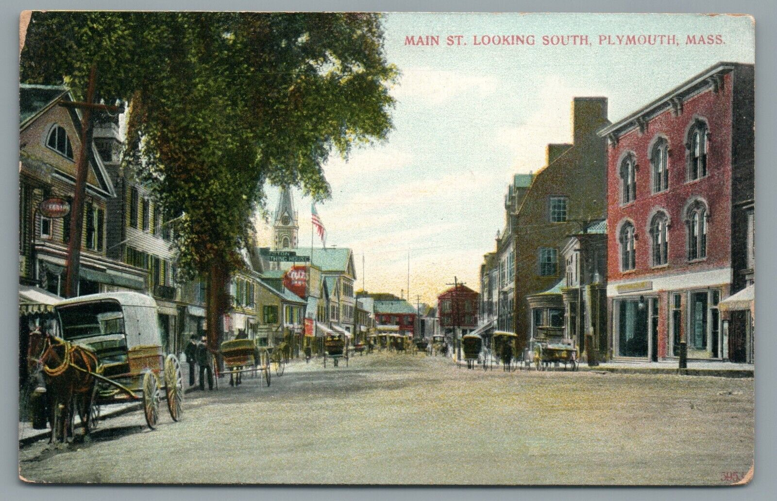 Main St Looking South Plymouth Mass  Horse Buggy Divided Back Vintage Postcard