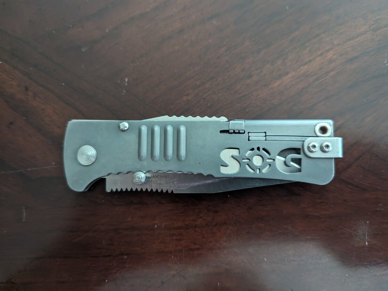 SOG SlimJim Silver Assisted Open Plain Edge Folding Pocket Knife