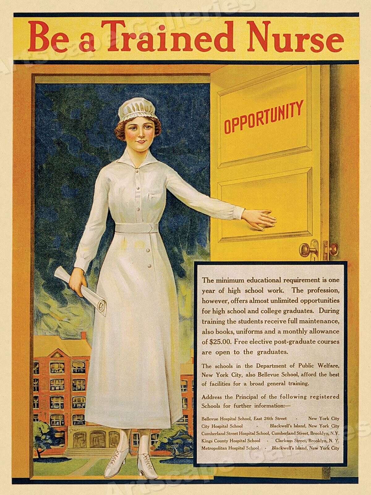 Be A Trained Nurse 1917 World War I Nursing Medical Recruiting Poster - 18x24