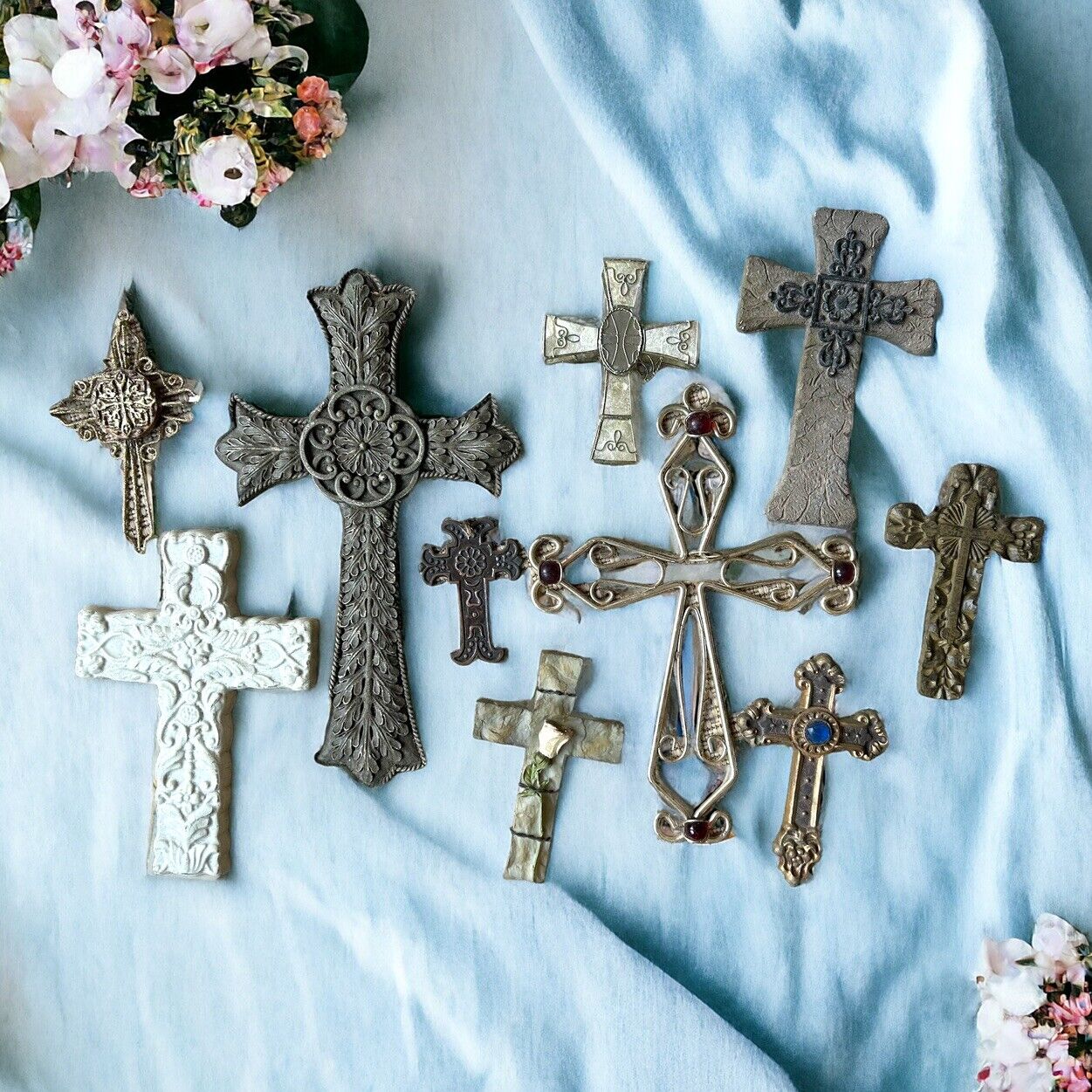 Lot Of 10 Religious Christian Decor Crosses