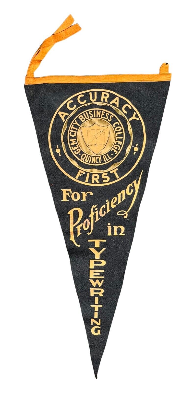 Antique Circa 1910 Gem City Business College Quincy Illinois Typewriting Pennant