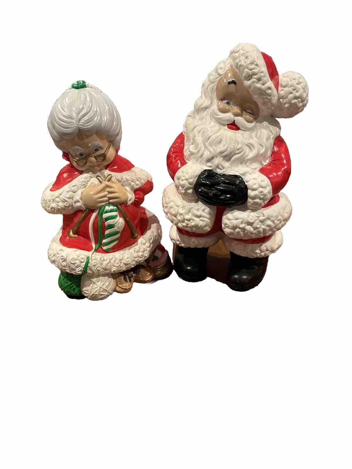 Vintage Mr and Mrs Santa Claus Atlantic Mold Ceramic Figures Large 