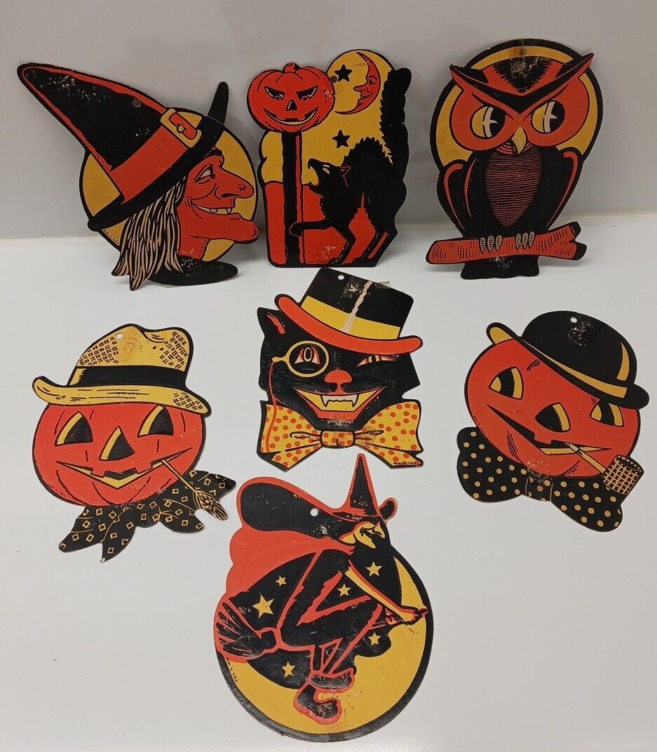 Vintage Made In USA Halloween Decorations Die Cut Lot BIESTLE H.E. LUHRS 