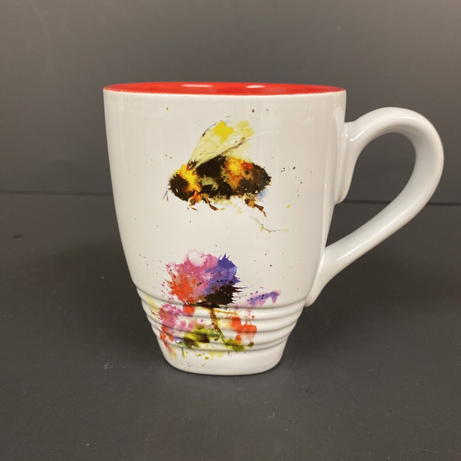 Dean Crouser 14oz Watercolor Bee-Flower Coffee Mug - Red Interior
