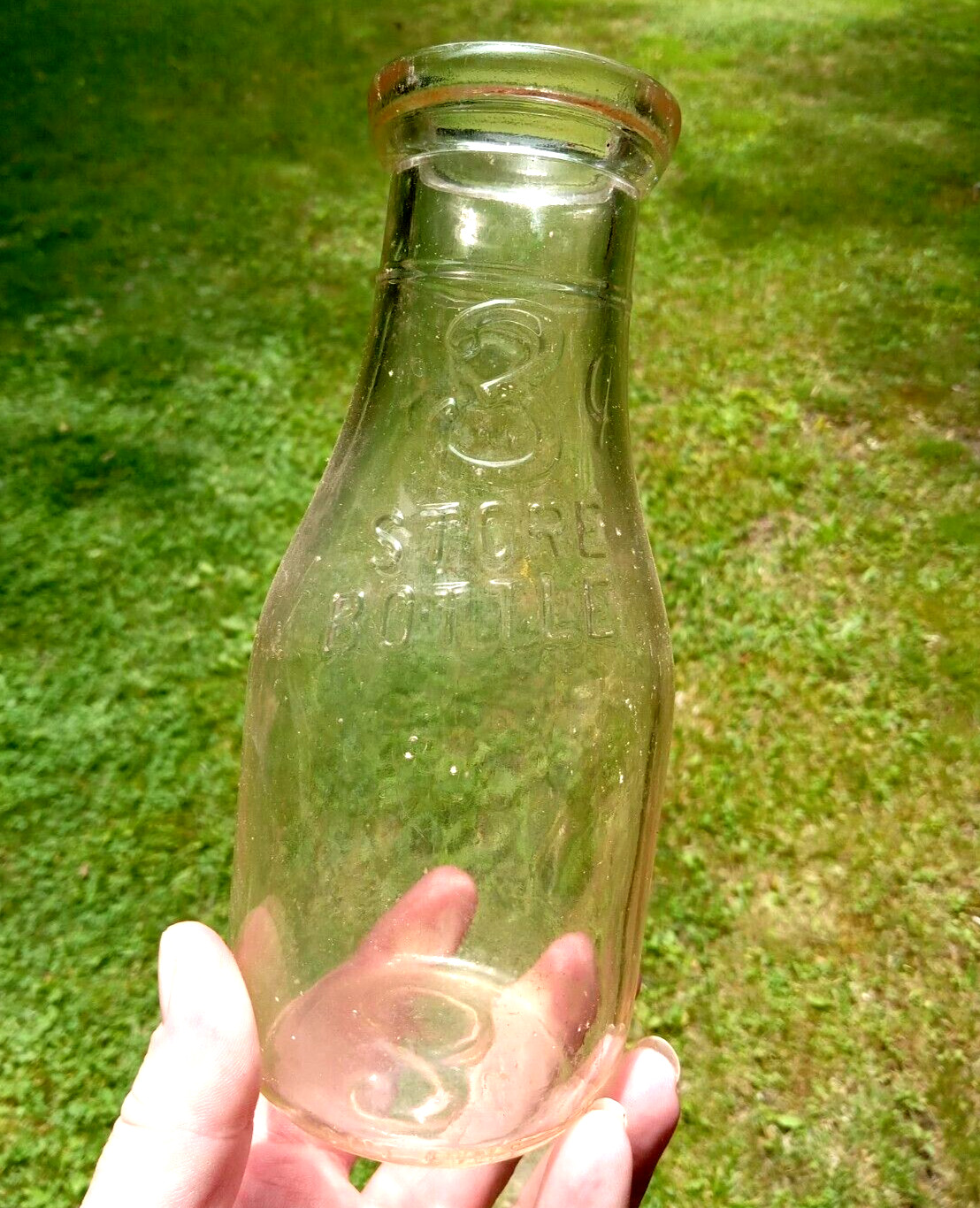 Rare 1940's Vintage 3 Cent Store Glass Pint Milk Bottle Embossed EXCELLENT