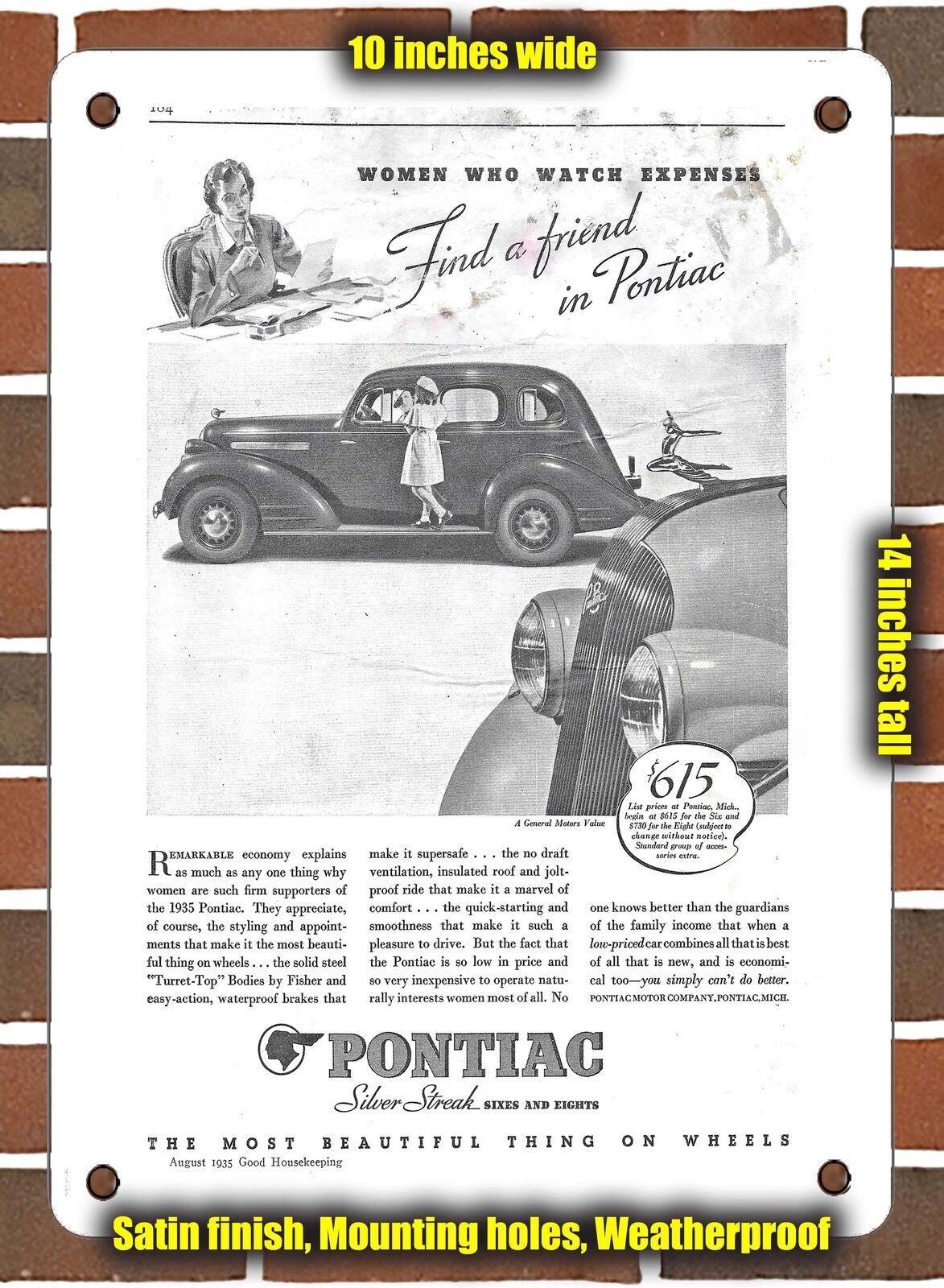 METAL SIGN - 1935 Pontiac Silver Streak - 10x14 Inches