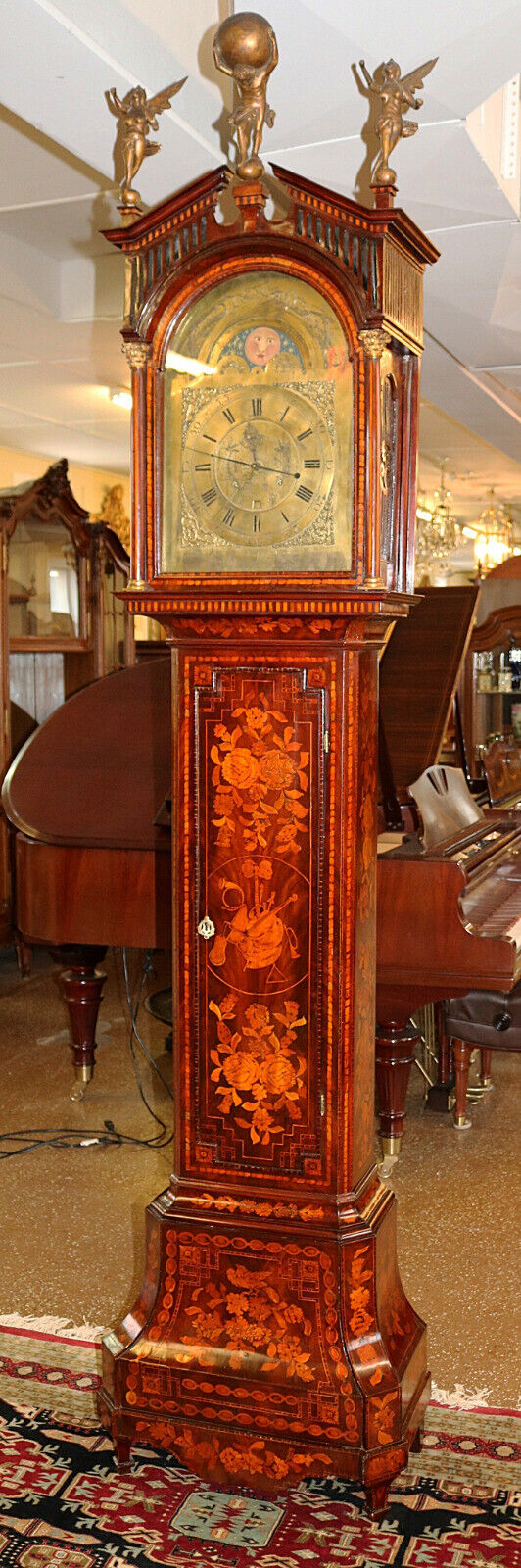 Stunning Late 18th Century Figural Dutch Marquetry Tall Case Grandfather Clock 