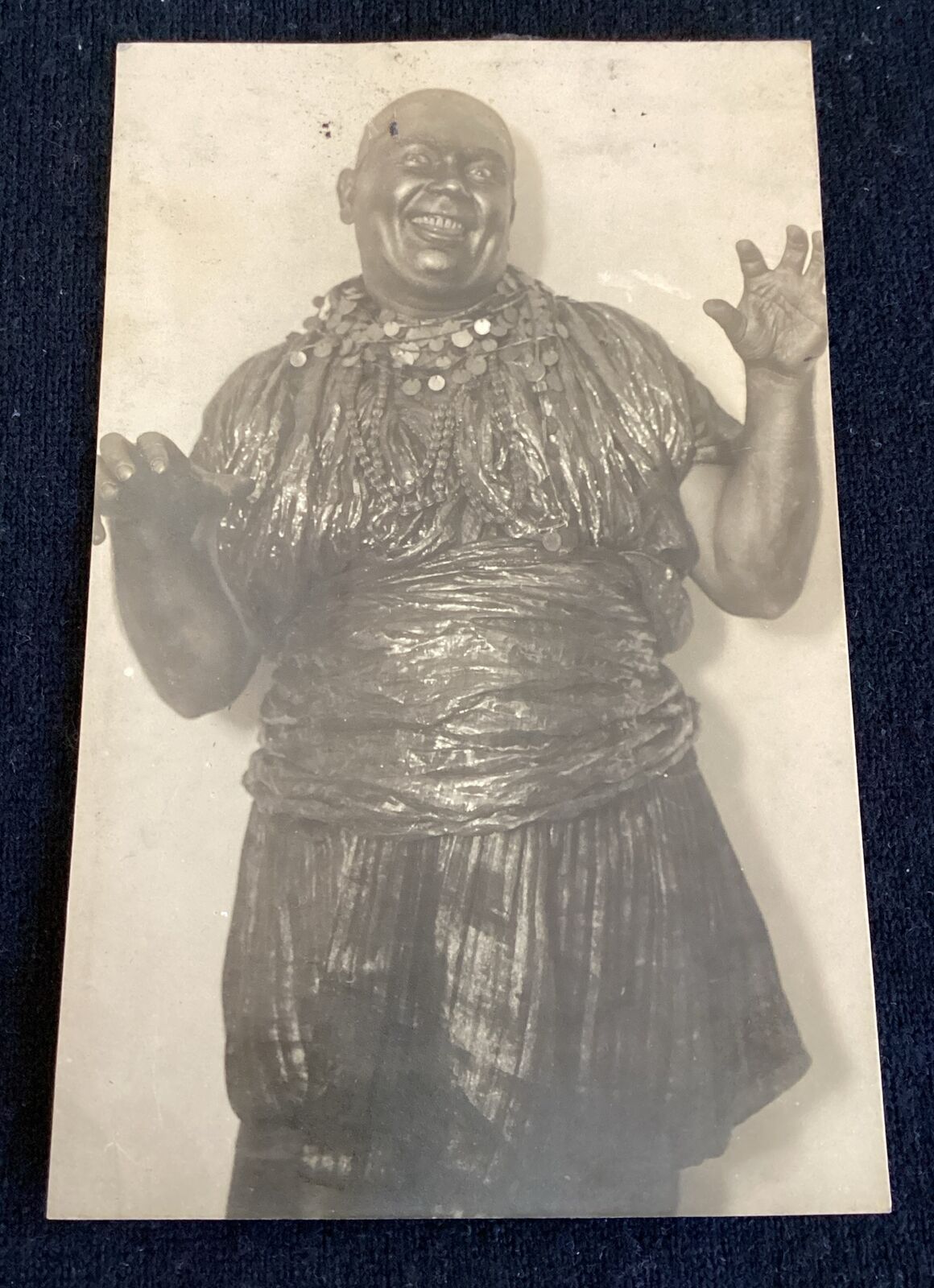 RPPC unusual Actor Circus Act ? Vintage Real Photo Postcard Black Buddha ?