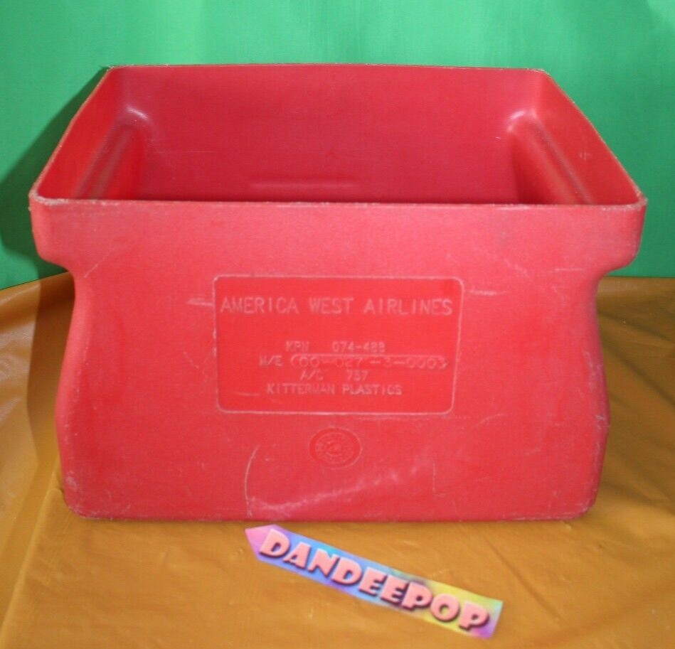 America West Airlines Vintage Retro Red Plastic Galley Storage Ice Bucket Bin