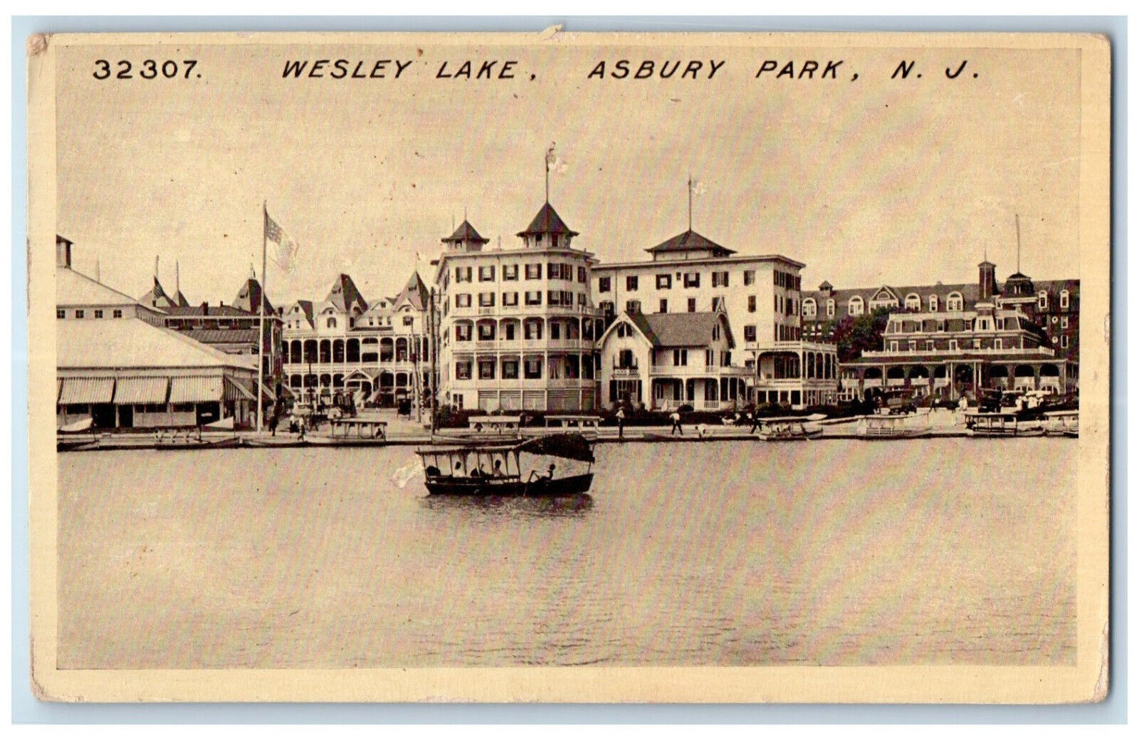 c1940's Boating at Wesley Lake Asbury Park New Jersey NJ Vintage Postcard
