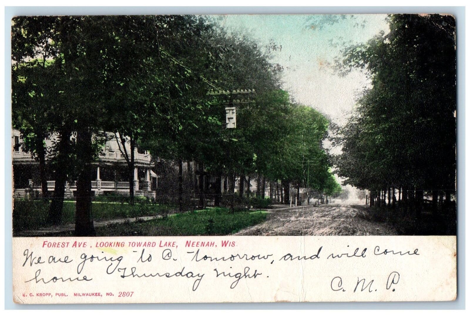 1907 Forest Ave. Looking Toward Lake Neenah Wisconsin WI Antique Postcard