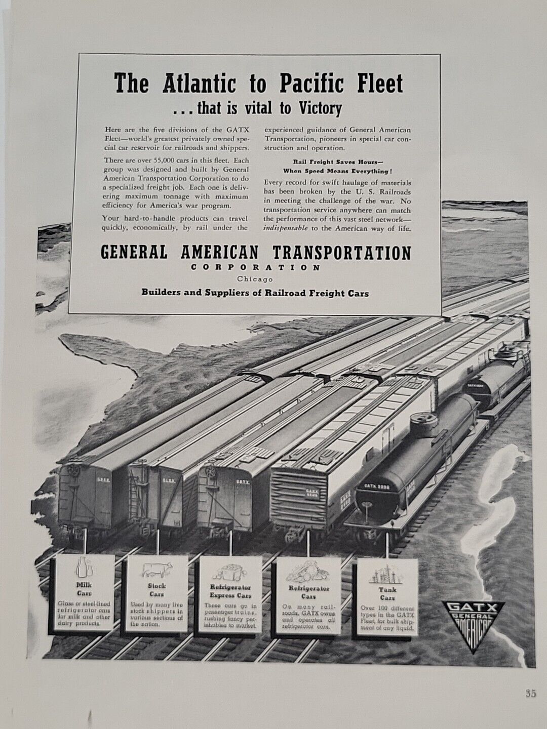 1942 General American Transportation Fortune WW2 Print Ad Q1 Railroad Freight