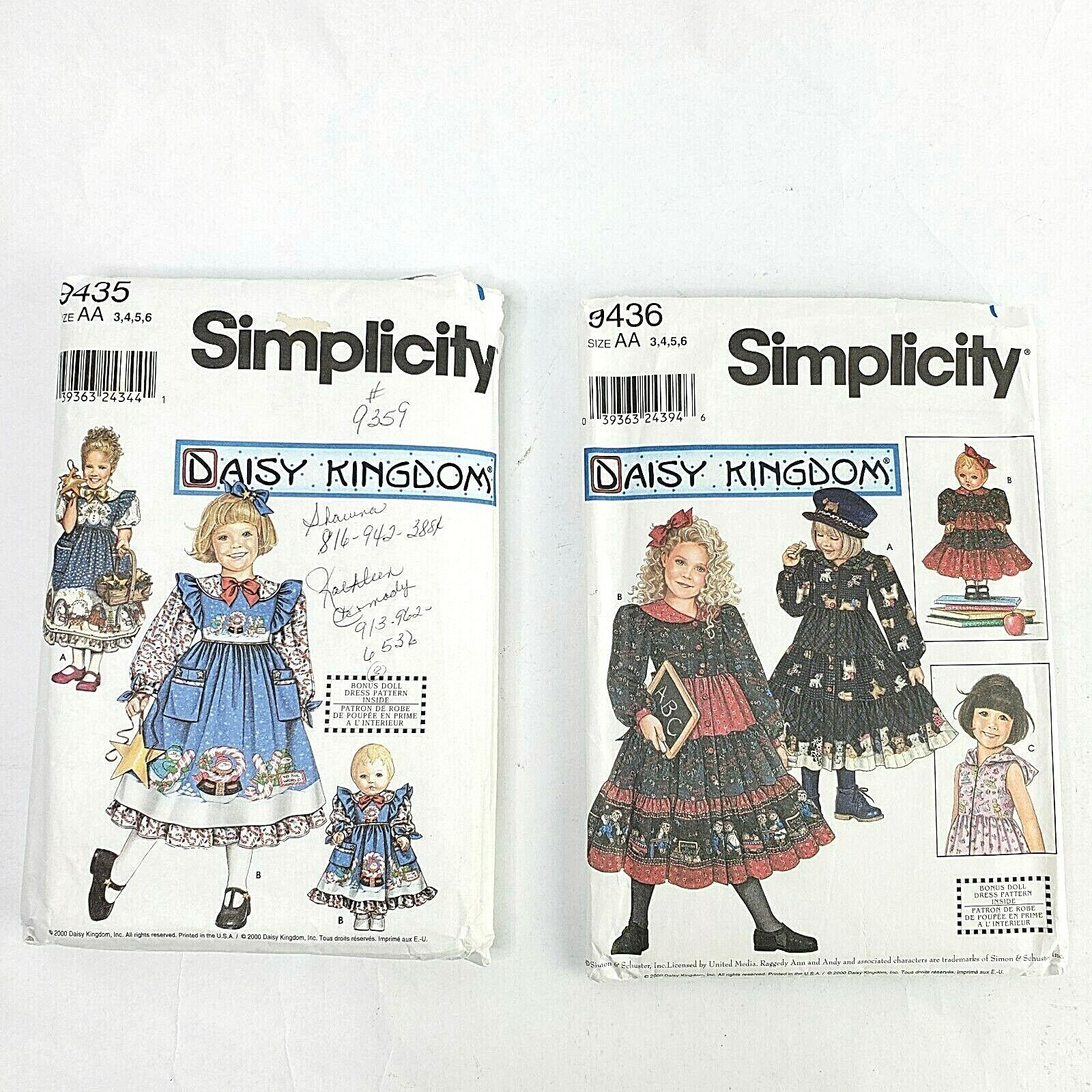 Simplicity Daisy Kingdom Sewing Patterns Toddler Lot Of 2 Cut/Uncut Sold As Is 