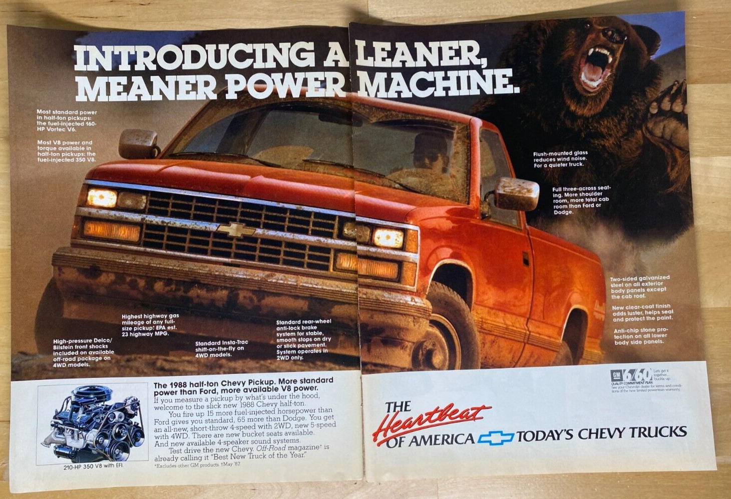 1988 Chevy Half-Ton Pickup Truck Original Magazine Advertisement Small Poster