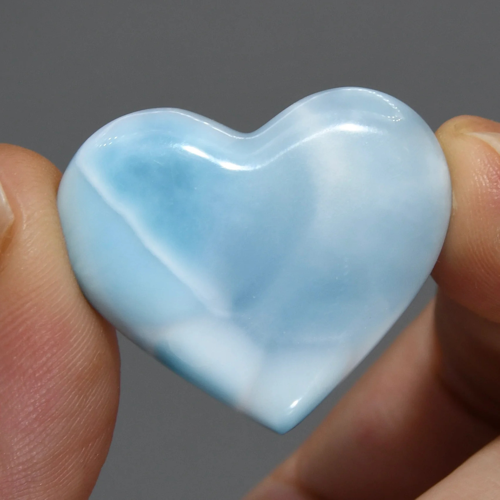 57ct 29mm Natural Larimar Crystal Puffy Heart, Blue Larimar Gemstone, Dominican 