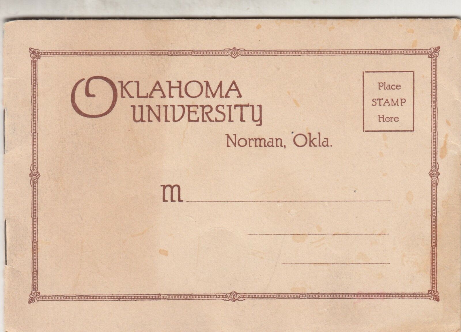 RARE 1923 VINTAGE-POSTCARD FOLDER OKLAHOMA UNIVERSITY - NORMAN , OKLA. PHOTO