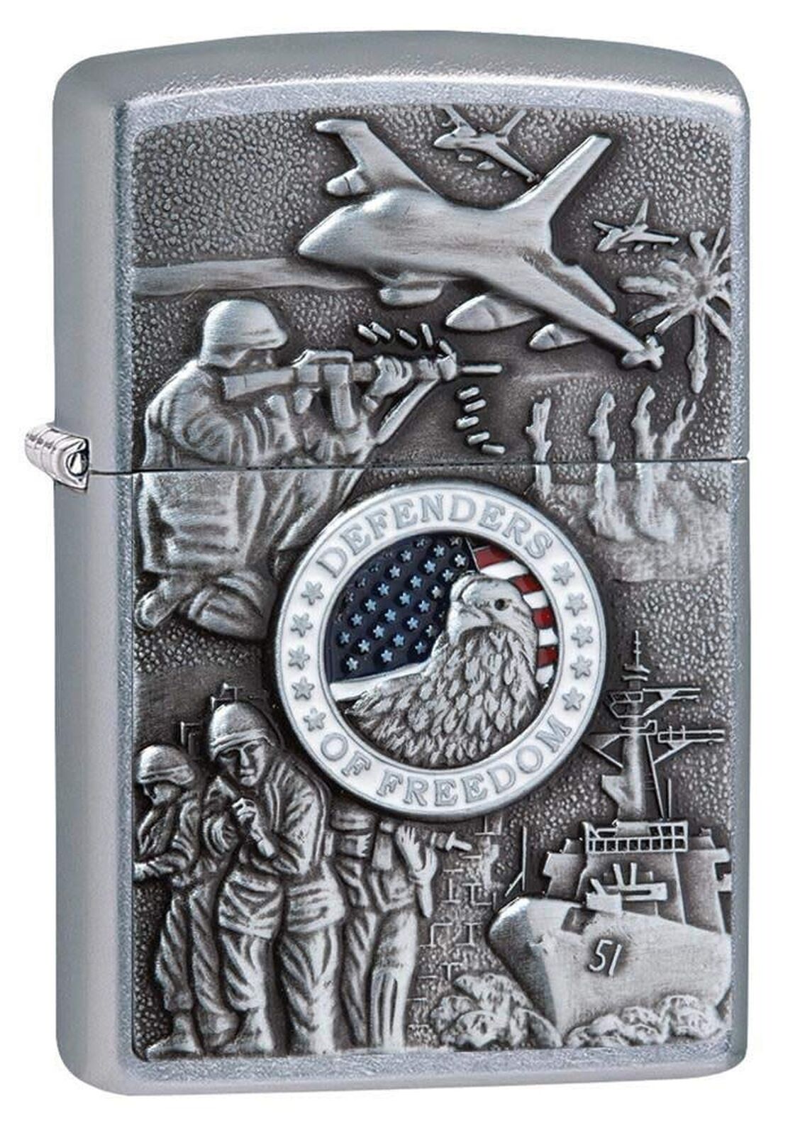 Zippo Defenders of Freedom Emblem Street Chrome Pocket Lighter, One Size (24457)