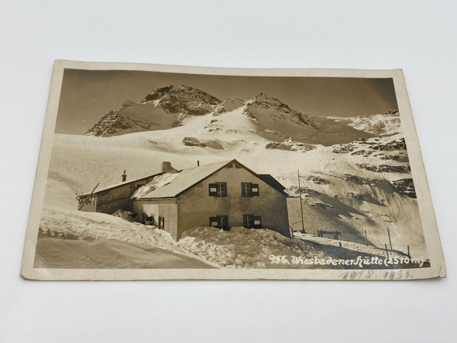 Real Picture Rppc Vintage Postcard Wiesbadener Hutte German Mountain Snow Travel