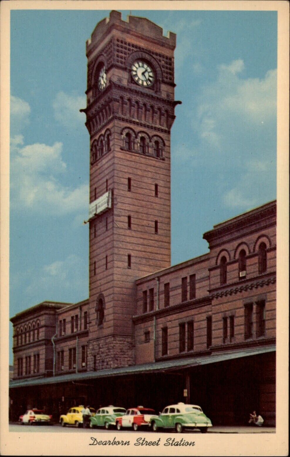 Illinois Chicago Dearborn Street Railroad Station 1950s taxis ~ postcard  sku083