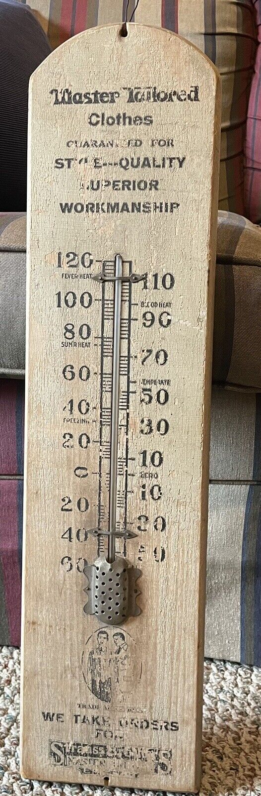 Vintage 1910s Straus bros Thermometer Clothes Sign Original Sign Wooden Rare