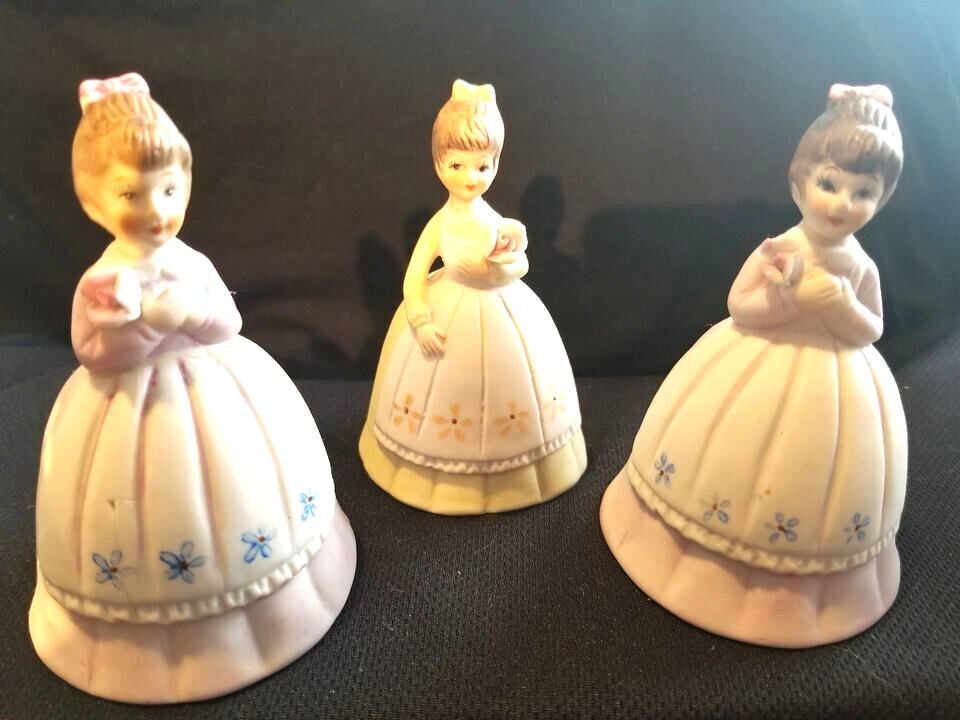 Collectible Figurine Bells Set of 3 Handpainted  Genuine Porcelain