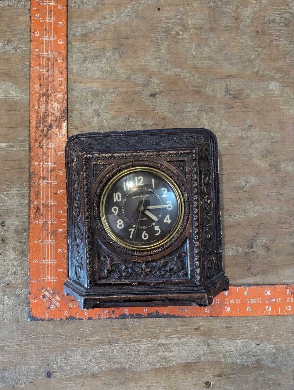 Antique General Electric Clock Alarm Case Clock GE Carved Style Ornate 1940-1950