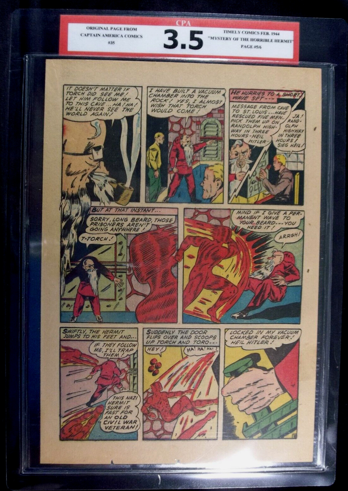 Captain America Comics #35 CPA 3.5 SINGLE PAGE #5/6 Human Torch story