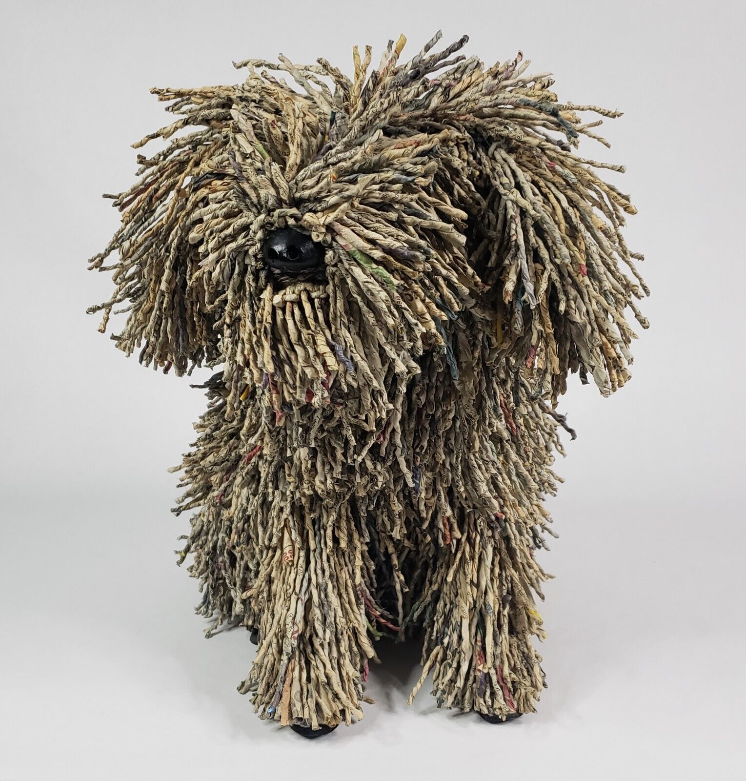 Shaggy Dog Sculpture Recycled Twisted Newspaper Modern Art Havanese Terrier