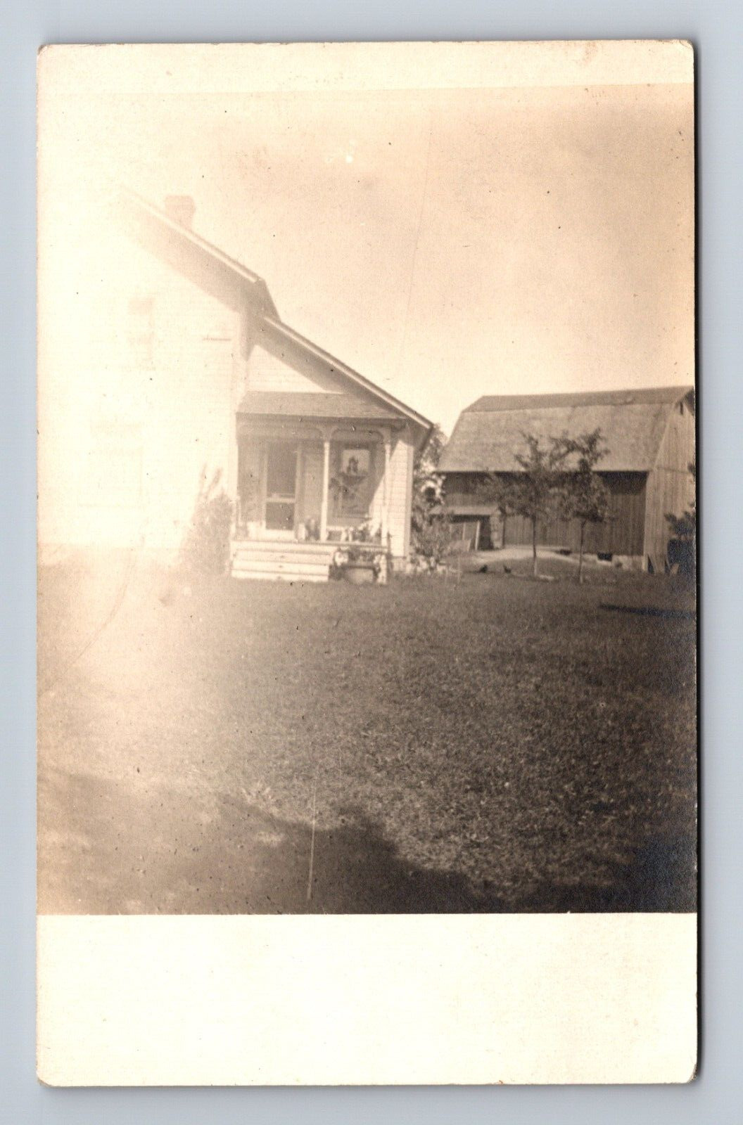 RPPC Unidentified Two Story Farm House Barn Real Photo Postcard