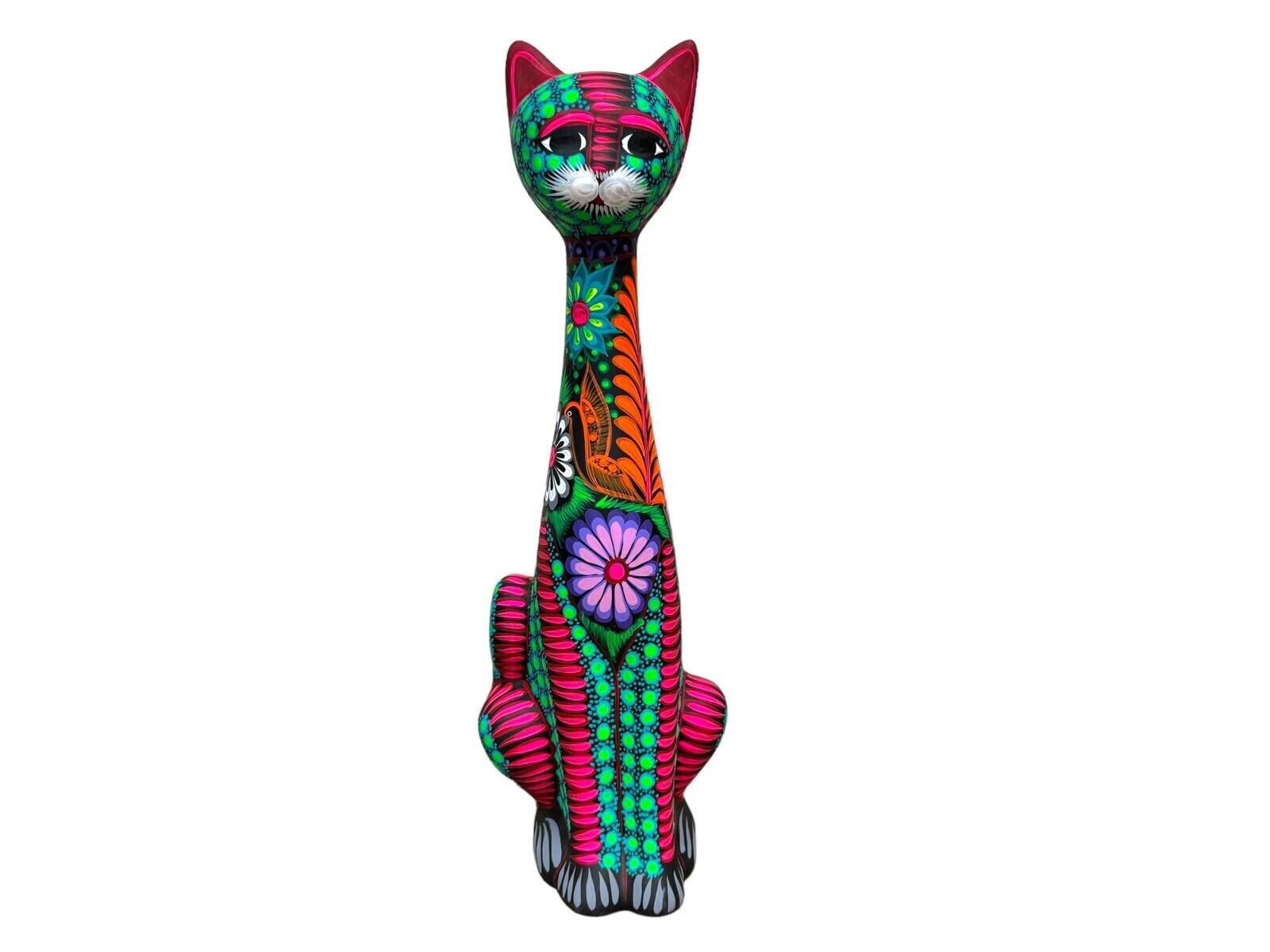 Tall Cat Long Neck Cute Folk Art Mexican Pottery Guerrero Home Decor 19.5\