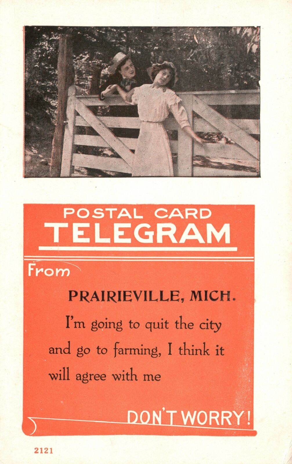 Vintage Postcard 1910\'s Postal Card Telegram From Prairieville Michigan Greeting