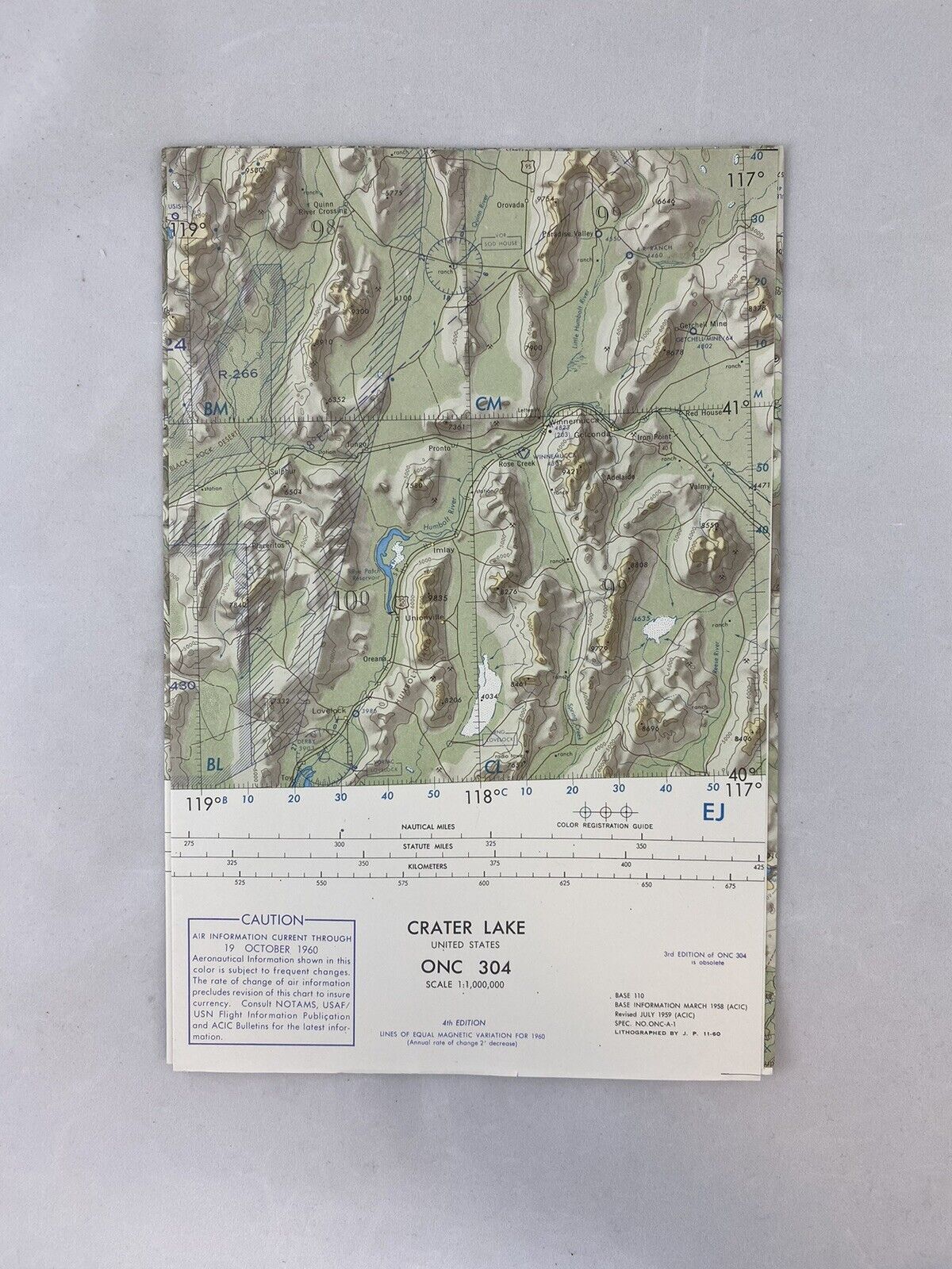 VTG 1959 USAF OPERATIONAL NAVIGATION CHART ONC 304 Crater Lake