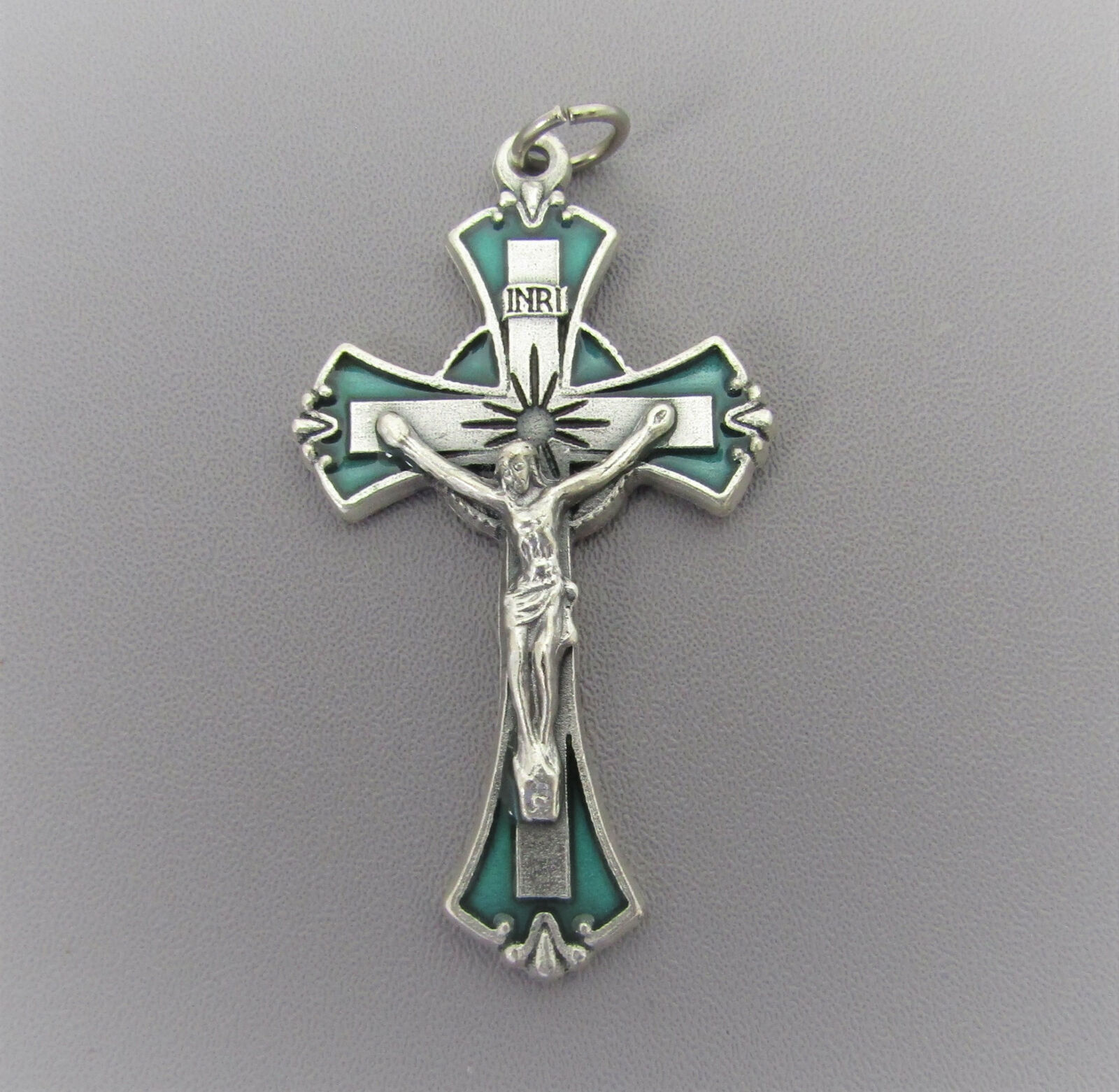 Green & Silver Enamel Rosary Crucifix 2\