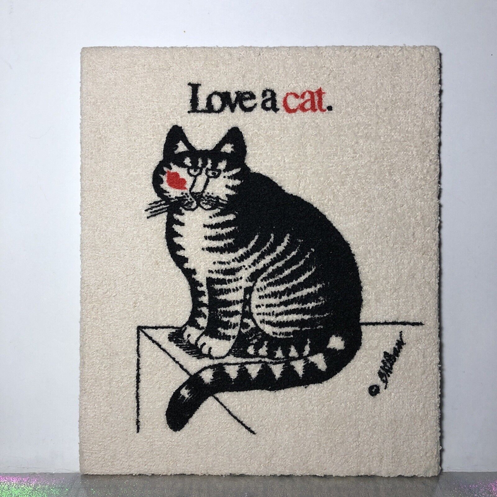 Vintage B Kliban Love A Cat Unique Piece Towel Wall Art With Red Lip Smooch
